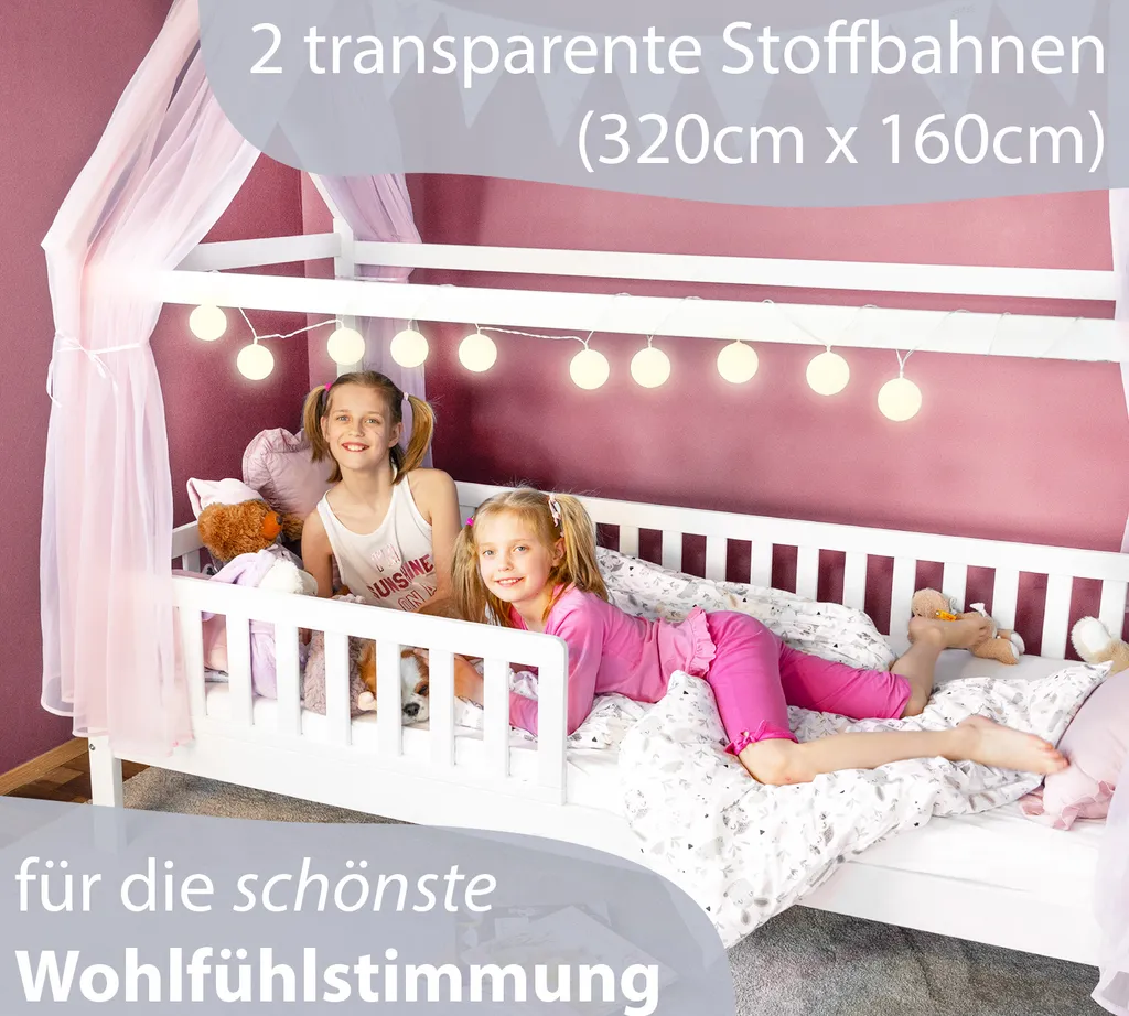Alcube® Hausbett Deko-Set In Rosa Für Hausbetten Kinderbetten I 3er-Set Baldachin, Wimpelkette Und Lichterkette – Bild 13
