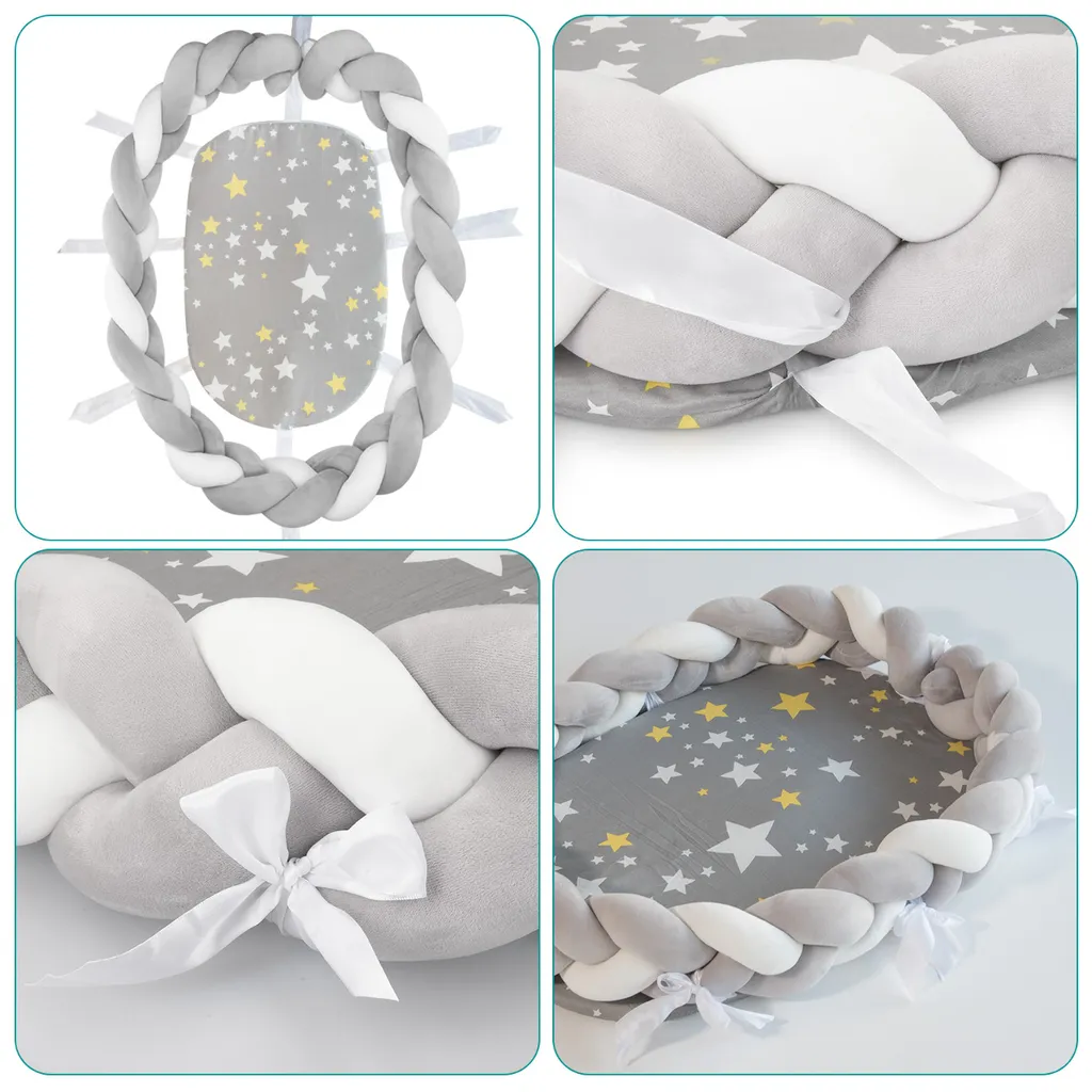 Navaris Baby Nest Für Säuglinge - Bettschlange Geflochten Mit Schlafunterlage - Babynest Mit Bettumrandung Zopf - Nestchen Kopfschutz - Babynest Geflochten – Bild 3