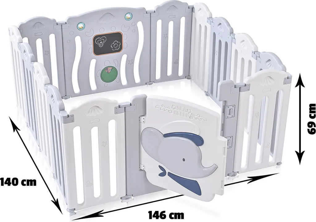 Baby Vivo Laufgitter Aus Kunststoff Faltbar - Kapitän Benjamin In Grau Und Weiß – Bild 2