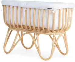 Childhome Wiege Rattan Rechteckig 90X50 + Matratze + Jersey Bezug Altweiss; Crratsqc