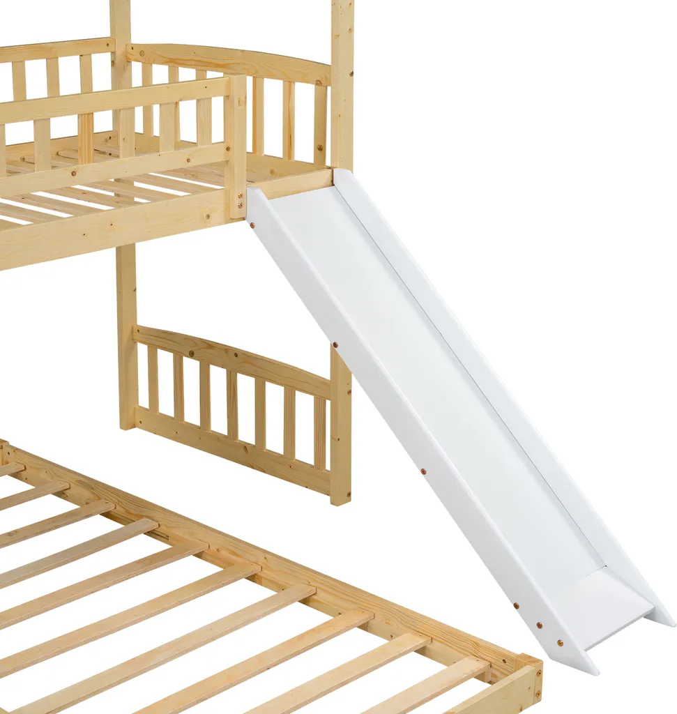 Merax Etagenbett 90x200cm Kinderbett Mit Rutsche, Treppe Mit Stauraum, Fallschutz Und Handlauf, Hausbett Aus Massivholz In Natur Und Weiß, 2 Einzelbetten Stockbett Für Kinderzimmer – Bild 7