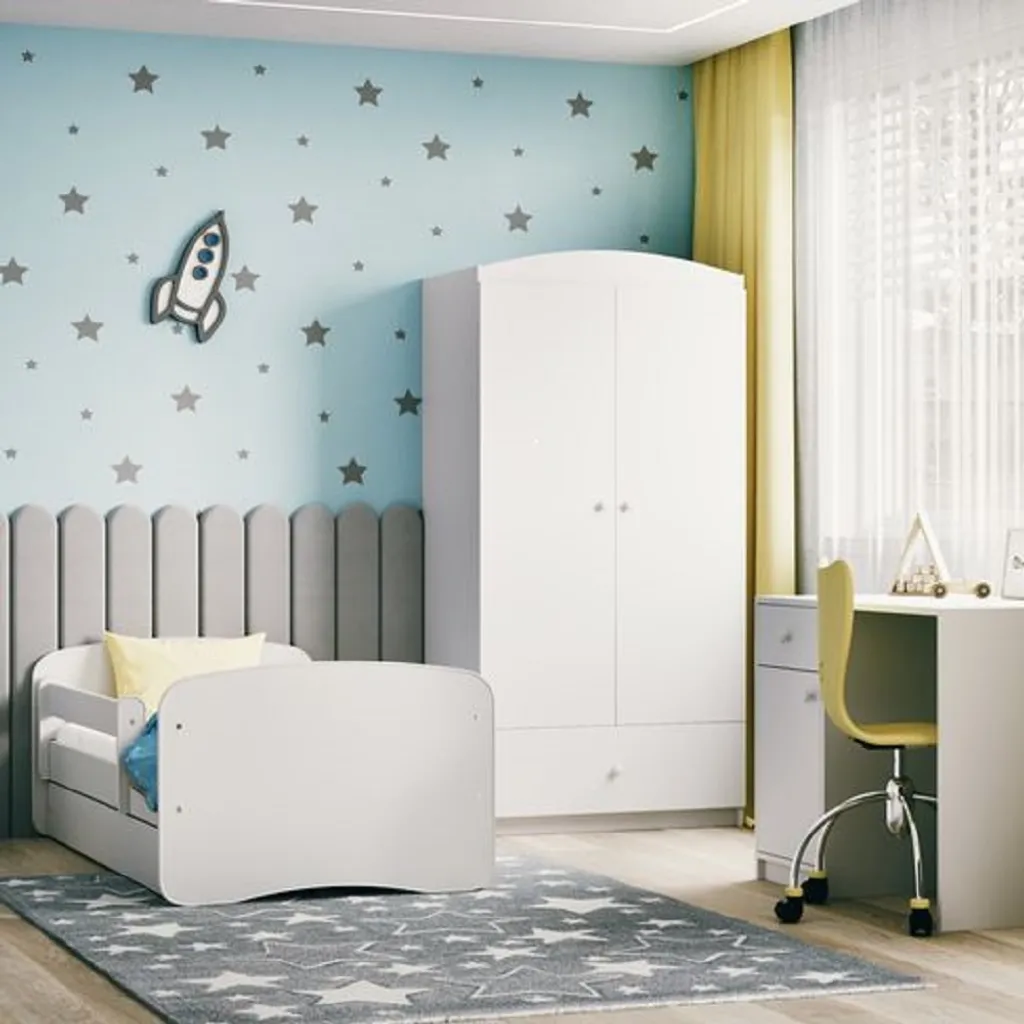 Kinderbett 180x80 Mit Rausfallschutz, Lattenrost & Schublade In Weiß 80 X 180 Mädchen Jungen Bett Skandi – Bild 4