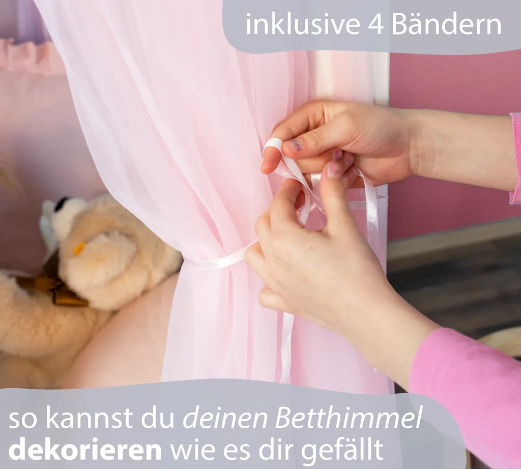 Alcube® Hausbett Deko-Set In Rosa Für Hausbetten Kinderbetten I 3er-Set Baldachin, Wimpelkette Und Lichterkette – Bild 14