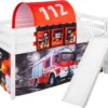 Spielbett JELLE 90 X 200 Cm Feuerwehr - Hochbett LILOKIDS - Weiß - Mit Schräger Rutsche Und Vorhang