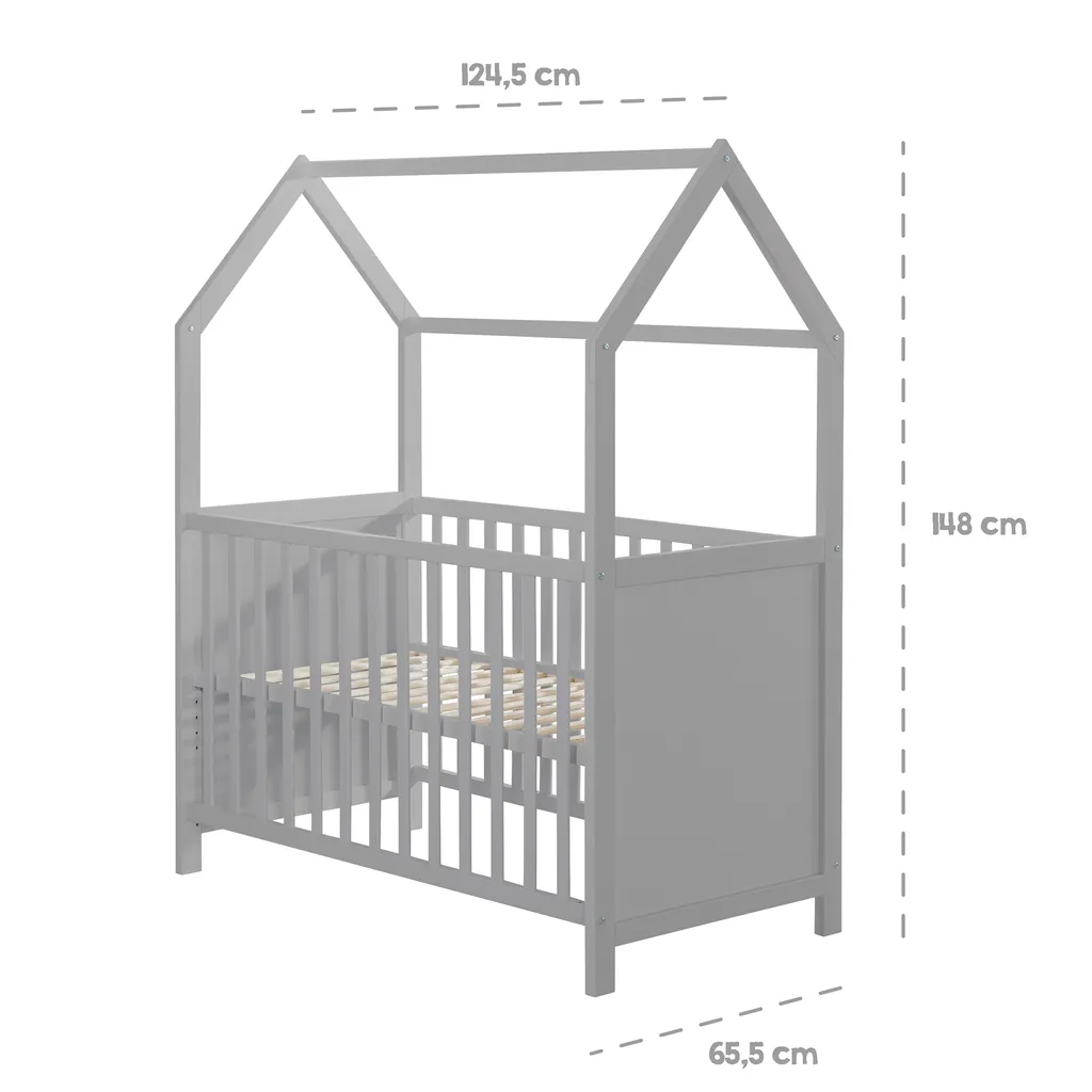 Roba Hausbett 60 X 120 Cm, Baby- & Beistellbett In Hausoptik, Taupe, 6-fach Verstellbar – Bild 3