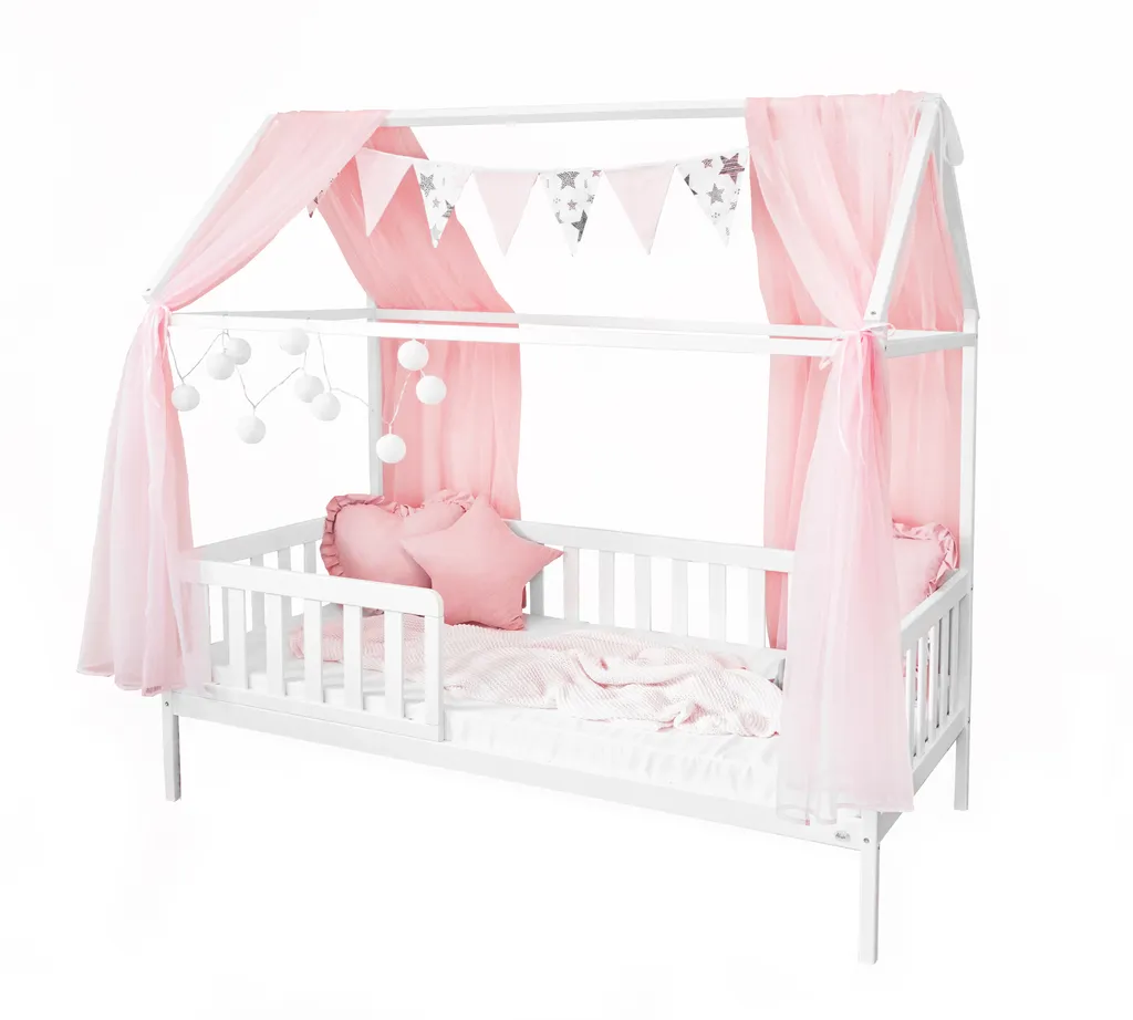 Alcube® Hausbett Deko-Set In Rosa Für Hausbetten Kinderbetten I 3er-Set Baldachin, Wimpelkette Und Lichterkette – Bild 9