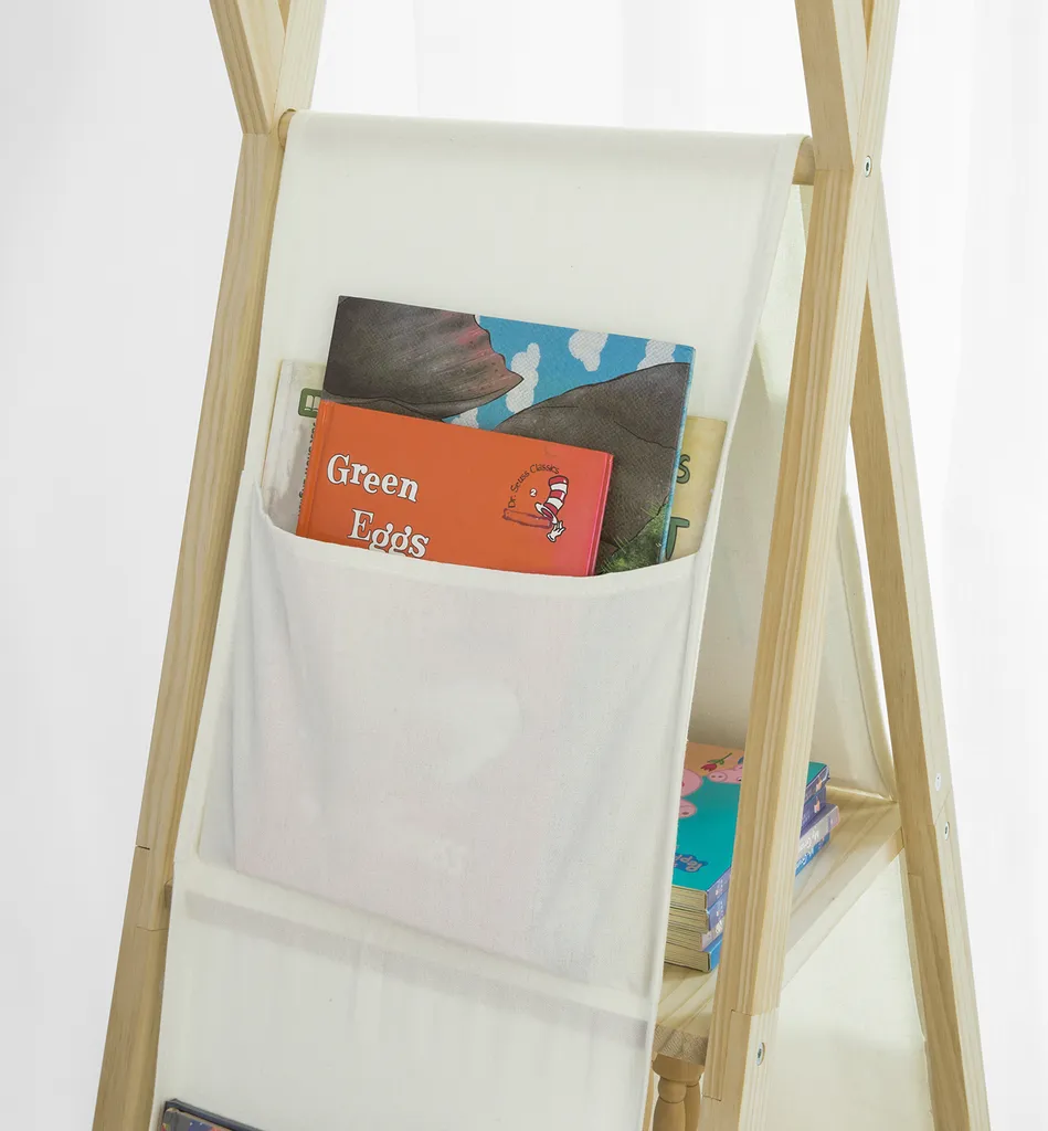 SoBuy KMB30-WN Tipi Kinderregal Mit 3 Aufbewahrungsfächer Kinder Bücherregal Spielzeugregal Kinderzimmerregal BHT Ca.: 93x151x36cm – Bild 5