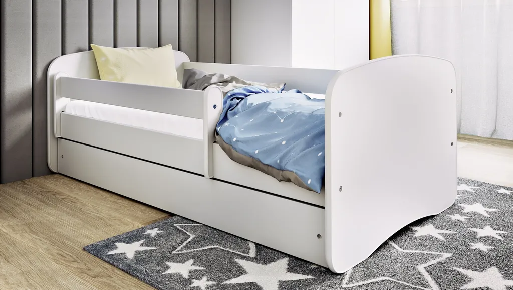 Kinderbett 180x80 Mit Rausfallschutz, Lattenrost & Schublade In Weiß 80 X 180 Mädchen Jungen Bett Skandi