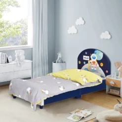 COSTWAY 140 X 70cm Kinderbett Mit Weichem Kopfteil & Fußteil, Lattenrost Babybett, Einzelbett Für Jungs Und Mädchen (Astronauten)