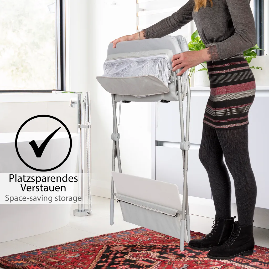 ONVAYA® Wickeltisch Klappbar | Wickelkommode Mit Auflage | Platzsparend & Mobil | Wickelkombination Mit Ablage Und Aufbewahrungskorb | Höhenverstellbar | Traglast Bis 15 Kg | Messleiste - Modell 2022 – Bild 6