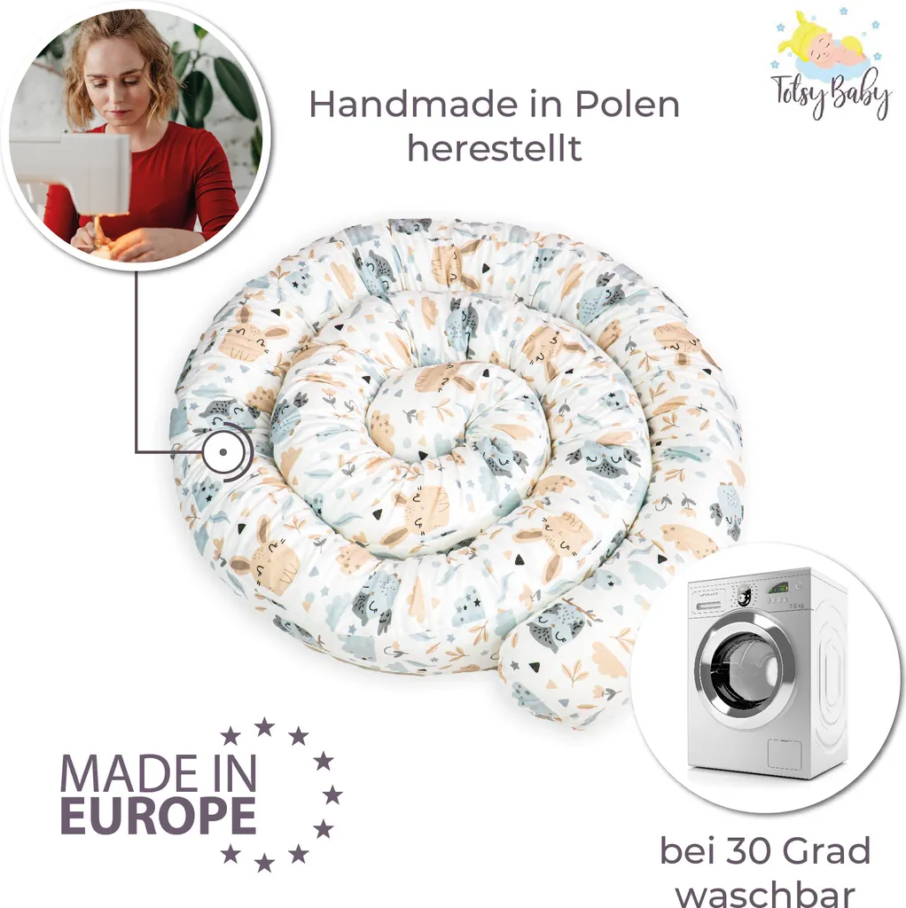 Bettschlange 400 Cm Nestchenschlange Für Baby Bettrolle 4m Bettumrandung Babybettschlange Baumwolle Eulen Und Hasen – Bild 2