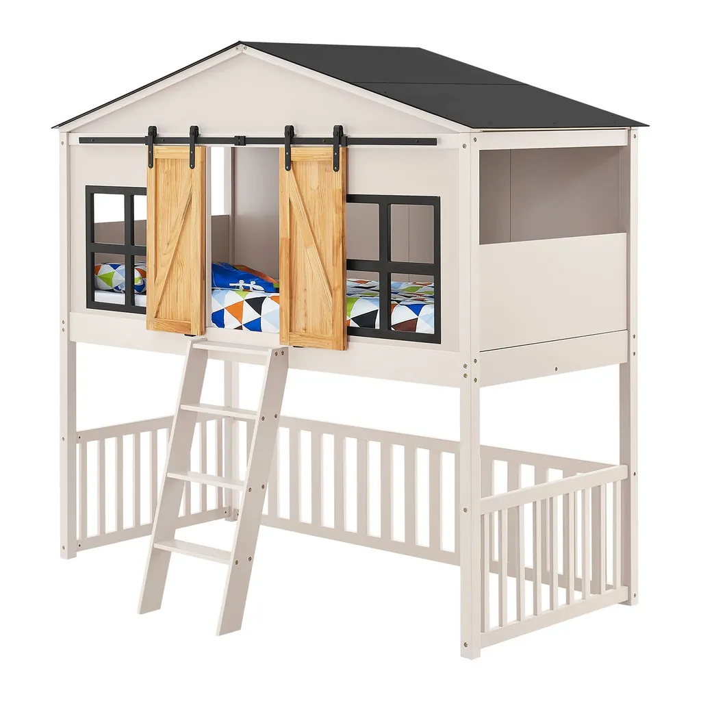 Juskys Kinderbett Farmhaus 90 X 200 Cm Mit Treppe, Dach & Fenster – Hochbett Rosa Für Kinder – Lattenrost Bis 150 Kg – Hausbett Aus Massivholz – Bild 11