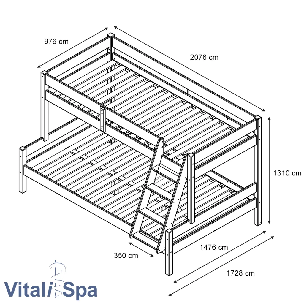 VITALISPA Kinderbett EVEREST Etagenbett Weiß Inkl. Matratzen Hochbett Spielbett Massiv Stockbett – Bild 3