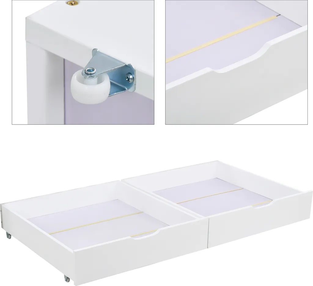 Merax Kinderbett Hausbett Mit Rausfallschutz Und Schubladen, Massivholz Spielbett 160x80 Cm Babybett Mit Lattenrost Und Fenster, Weiß – Bild 8