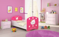 ACMA I Jugendbett Kinderbett Junior-Bett Komplett-Set Mit Matratze Lattenrost Weiß 16 Sweet Kitty 2 160x80