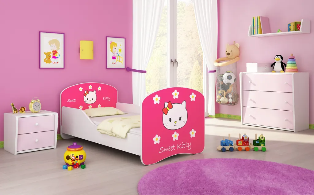 ACMA I Jugendbett Kinderbett Junior-Bett Komplett-Set Mit Matratze Lattenrost Weiß 16 Sweet Kitty 2 160x80