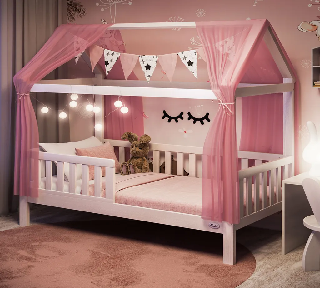 Alcube® Hausbett Deko-Set In Rosa Für Hausbetten Kinderbetten I 3er-Set Baldachin, Wimpelkette Und Lichterkette – Bild 10
