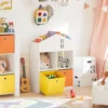 SoBuy KMB49-W Kinder Bücherregal Mit Haus-Design Kinderregal Mit 2 Stoffboxen Spielzeugregal Aufbewahrungsregal Für Kinder Spielzeug-Organizer Weiß BHT Ca.: 65x91x27cm