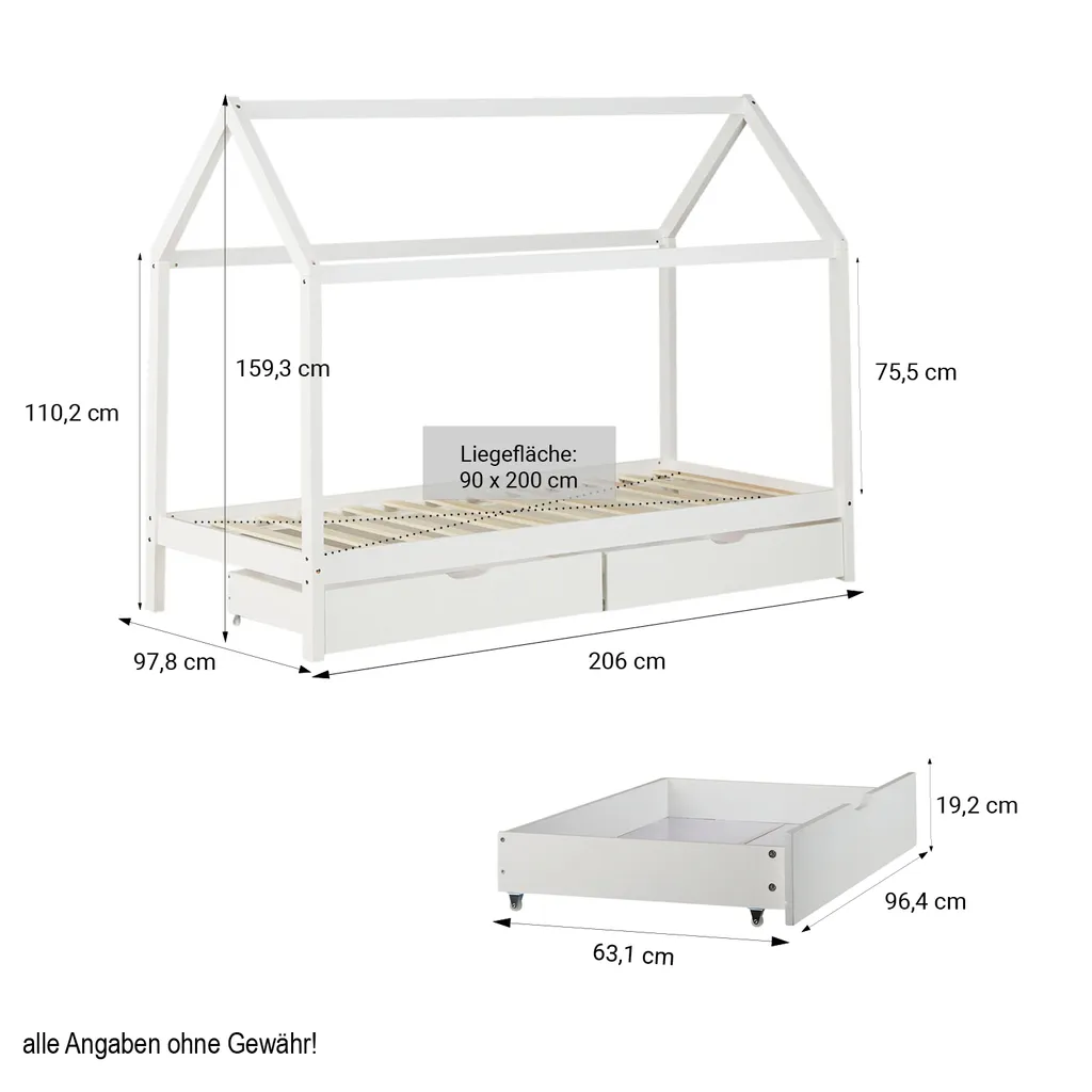 Homestyle4u 1992, Kinderbett Kinderhaus Spielbett Hausbett 90x200 Cm Weiß Mit Bettkasten – Bild 5