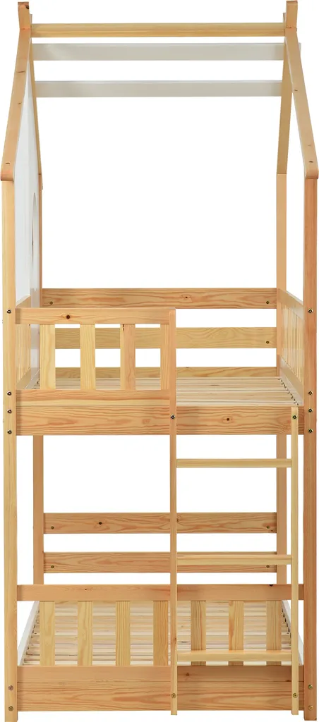 Merax Kinderbett Etagenbett 90x200cm Mit Leiter, Rausfallschutz Und Dachform, Hochbett 2 Einzelbetten Stockbett Aus Kiefernholz, Weiß Und Natur – Bild 11