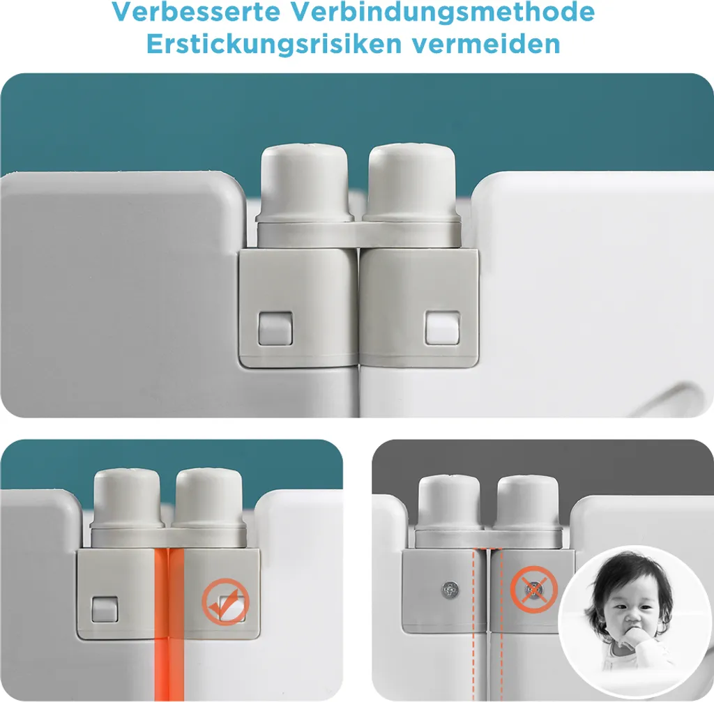 Dripex Laufgitter Laufstall Baby Absperrgitter 14-Paneele Schutzgitter Krabbelgitter Für Kinder Aus Kunststoff Mit Tür Und Spielzeugboard-Grau-Weiß – Bild 6