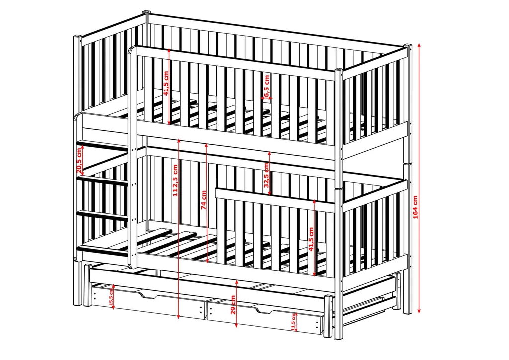 Etagenbett »Hochbett Kinderbett LUKAS Für 3 Kinder 90x200 Weiß« (mit Ausziehbett, Funktionsbett Inkl. Lattenrost, Rausfallschutz Und 2 Schubladen) – Bild 4