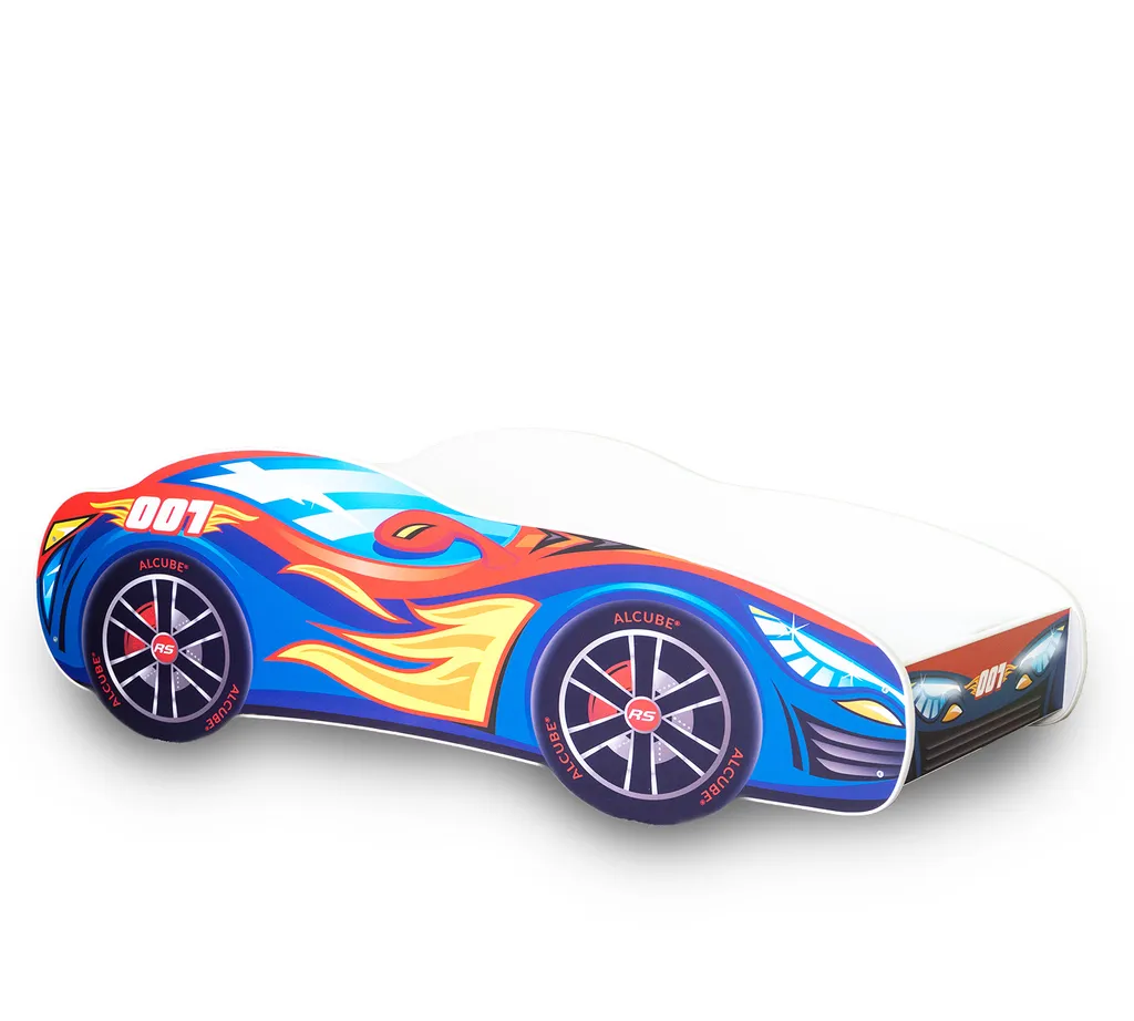 Alcube® Autobett 80x160 Mit LED-Beleuchtung PKW Burning Flame Mit Matratze Und Lattenrost Jugendbett Kinderbett 80x160 Cm - Blau – Bild 8