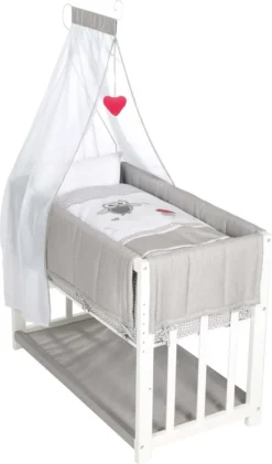 Roba Stubenbett 4 In 1, Beistellbett ‚Adam & Eule‘, Babybett, Wiege & Kinderbank, Weiß
