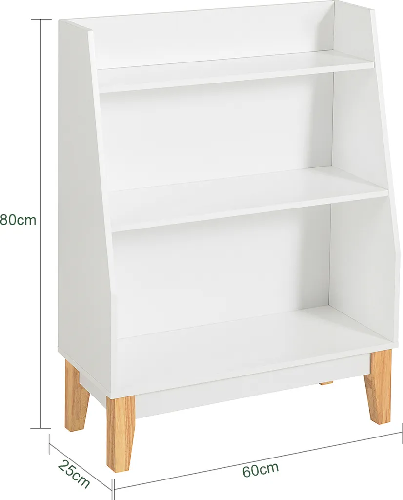 SoBuy KMB47-W Kinderregal Mit 3 Fächern Bücherregal Aufbewahrungsregal Für Kinder Standregal Mit Massivholzbeine Weiß BHT Ca.: 60x80x25cm – Bild 4