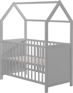 Roba Hausbett 60 X 120 Cm, Baby- & Beistellbett In Hausoptik, Taupe, 6-fach Verstellbar