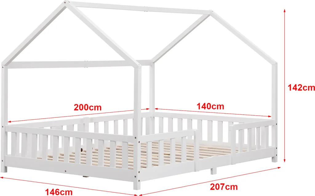 Kinderbett Sisimiut 140x200 Cm Hausbett Mit Rausfallschutz Bettenhaus Mit Lattenrost Kiefernholz Weiß – Bild 3