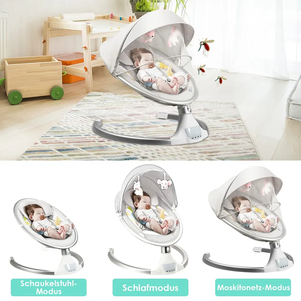COSTWAY Babywippe Elektrisch Mit Timer, Babyschaukel Babywiege Mit 5 Schwingungsamplituden Musik Und Bluetoothfunktion Beige – Bild 3