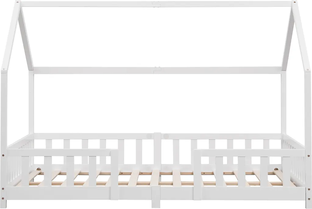 Kinderbett Sisimiut 140x200 Cm Hausbett Mit Rausfallschutz Bettenhaus Mit Lattenrost Kiefernholz Weiß – Bild 5