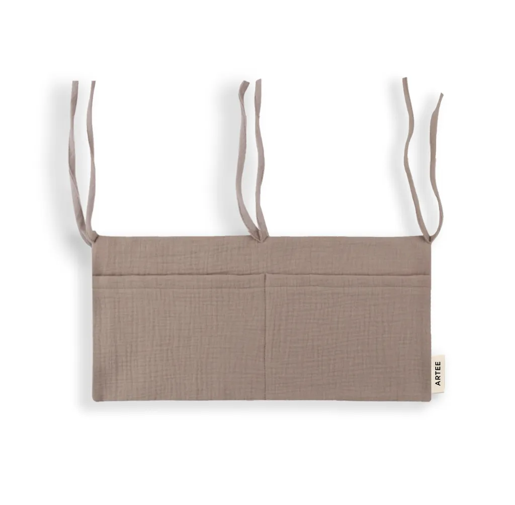 Babybett Organizer Tasche Aufbewahrung Aus Musselin Farbe Taupe – Bild 2