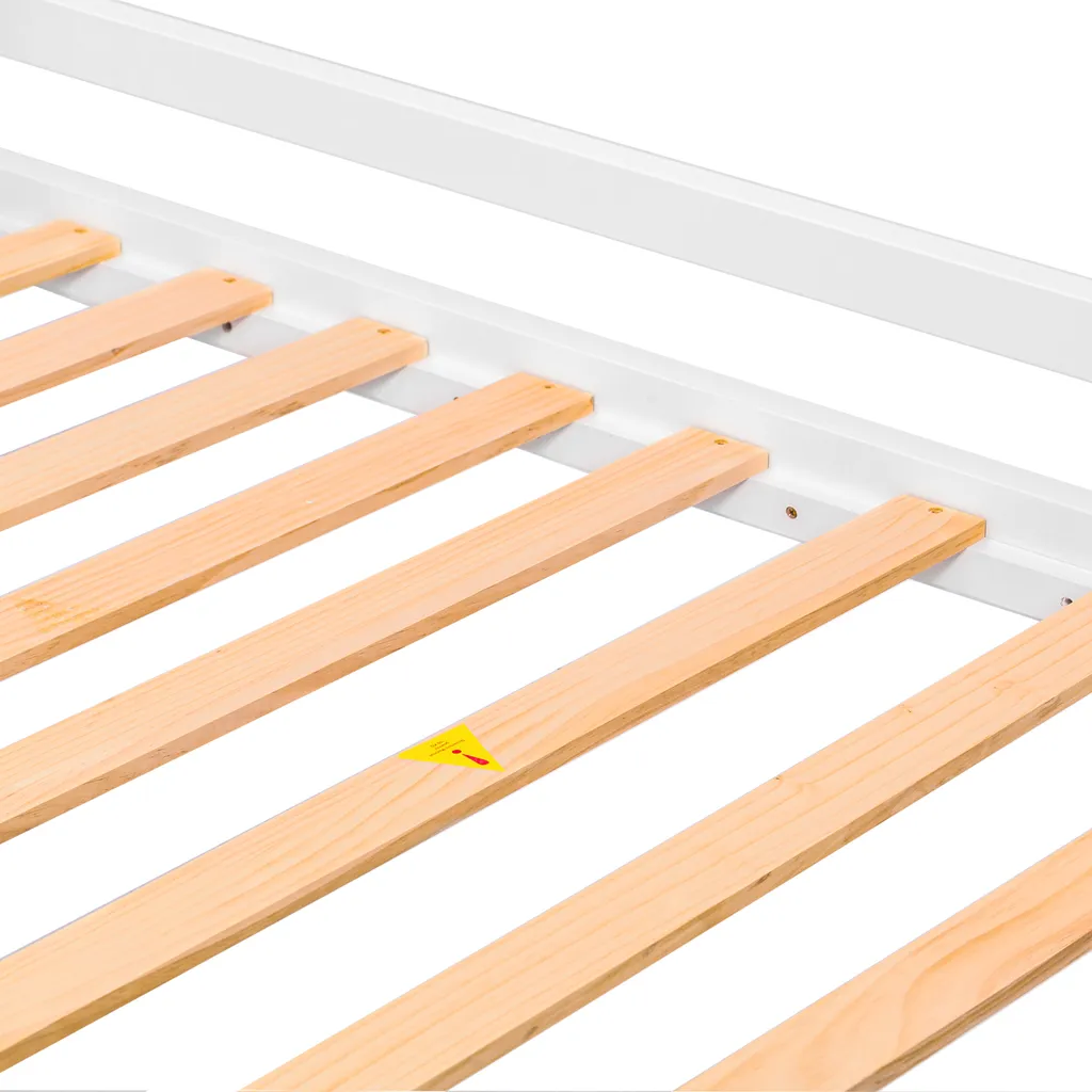 Merax Kinderbett 90x200cm Hausbett Mit 2 Schubladen Und Rausfallschutz, Dach Und Fenster, Kiefer Einzelbett Babybett Kinderhaus Mit Lattenrost, Weiß – Bild 5