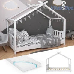 VitaliSpa Kinderbett + Matratze Design Weiß 168 X 138 X 87 Cm Massivholz