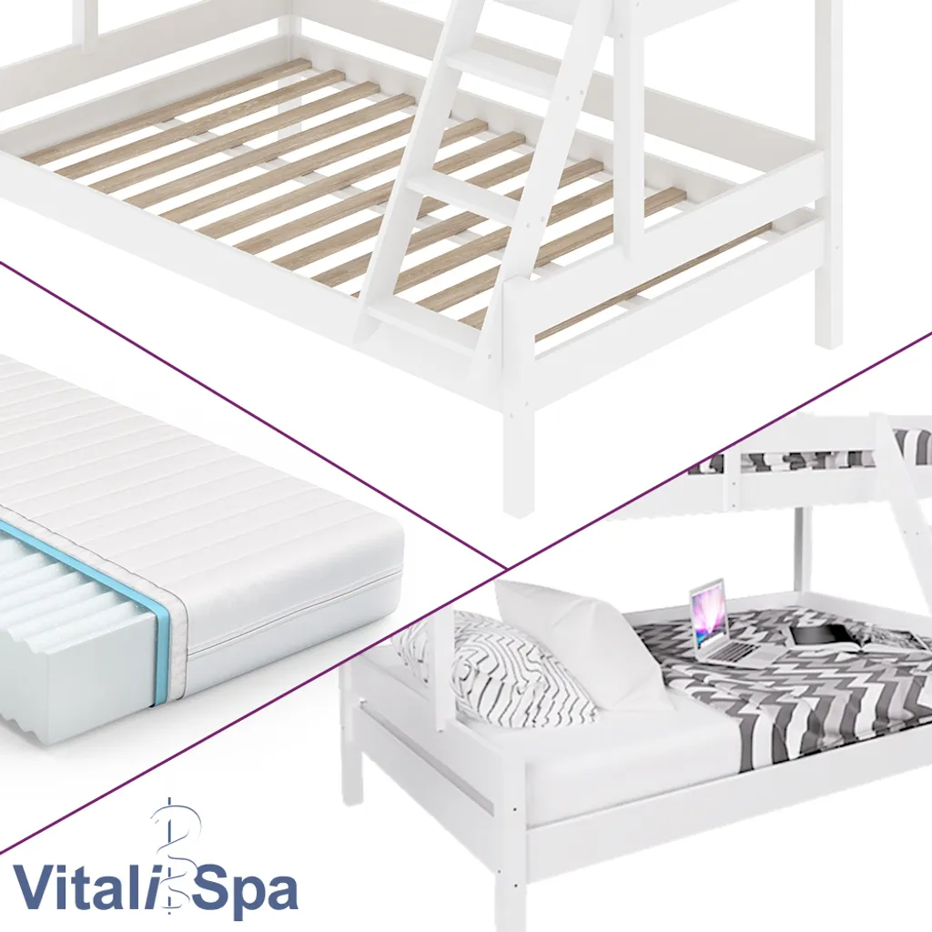 VITALISPA Kinderbett EVEREST Etagenbett Weiß Inkl. Matratzen Hochbett Spielbett Massiv Stockbett – Bild 5