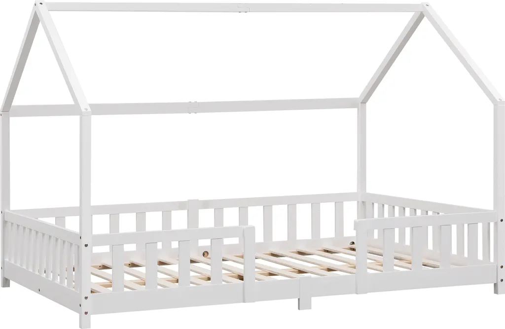 Kinderbett Sisimiut 140x200 Cm Hausbett Mit Rausfallschutz Bettenhaus Mit Lattenrost Kiefernholz Weiß – Bild 4