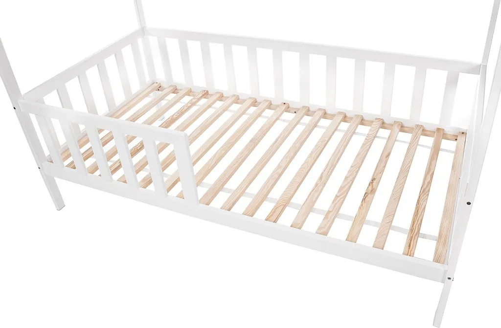 Kinderbett Hausbett Set 160×80 Mit Rausfallschutz Und Matratze Weiß Einzelbett – Bild 7