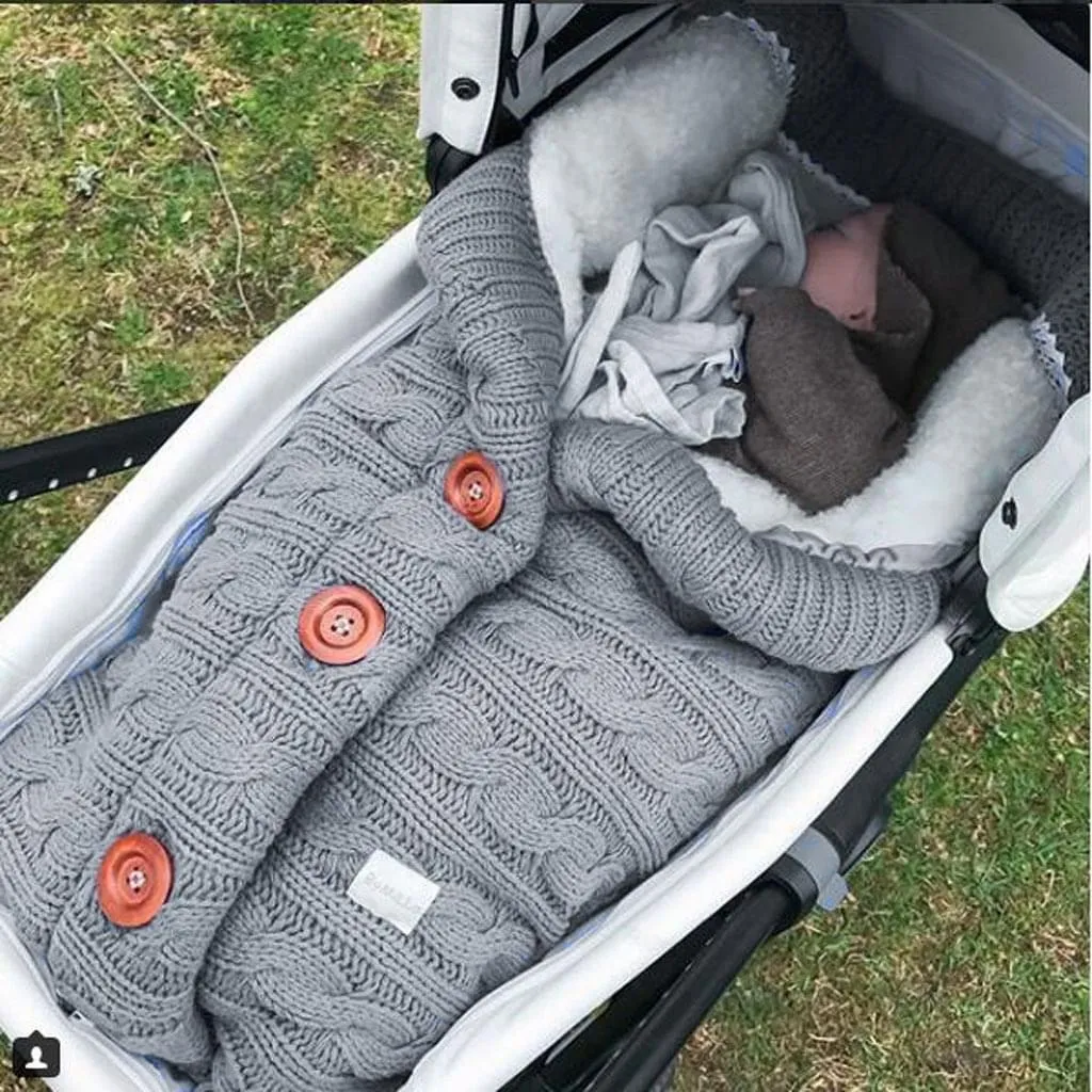 Baby Schlafsack Für Kinderwagen Gestrickt Schlafsack Süße Samt Warme Tasche Pucksack Stricken Wickeln Abnehmbare Ärmel Strick Decke Schlafsack Swaddle Für Babys Neugeboren – Bild 4