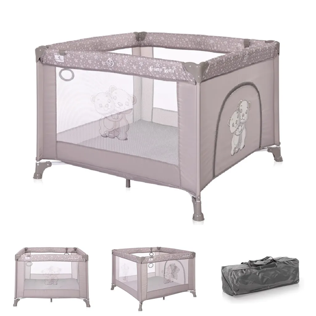 Lorelli Reiselaufstall Game Zone Matratze Seitliche Öffnung Faltbar Tragetasche Hellbraun – Bild 2