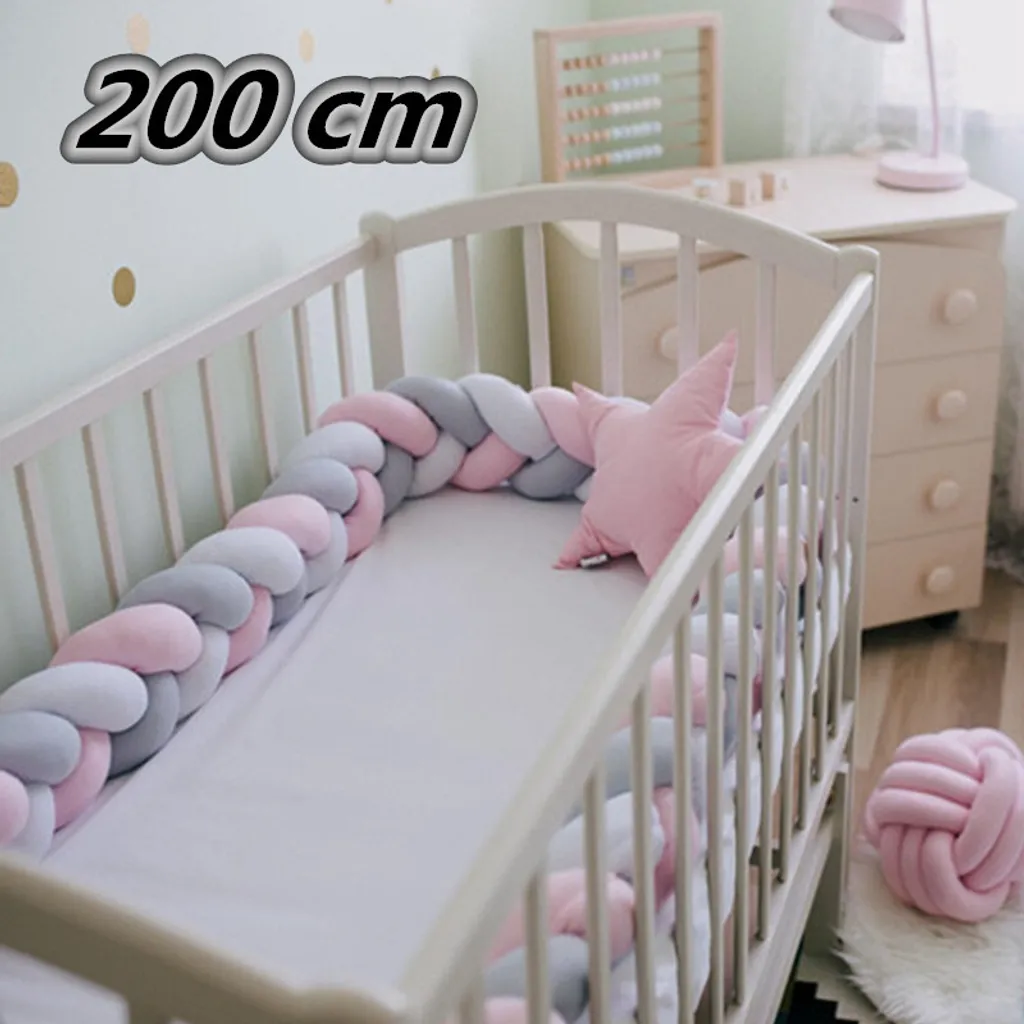 200cm Bettumrandung Geflochten Bettschlange Babybett Stoßstange Baby Nestchen Weben Kantenschutz Kopfschutz Dekoration Für Krippe Kinderbett