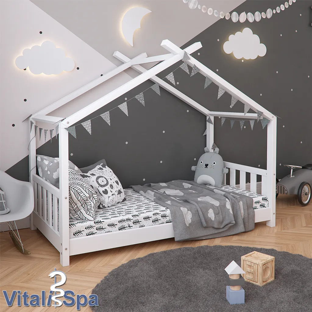 VitaliSpa Kinderbett + Matratze Design Weiß 168 X 138 X 87 Cm Massivholz – Bild 4