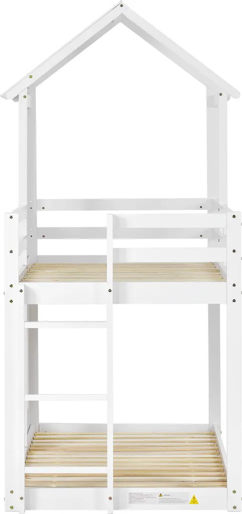Merax Etagenbett 90x200 Cm Hochbett Mit Treppe Und Lattenrost, Dach Und Rausfallschutz, Kieferholzbett Kinderbett Für 2 Kinder, Weiß – Bild 11