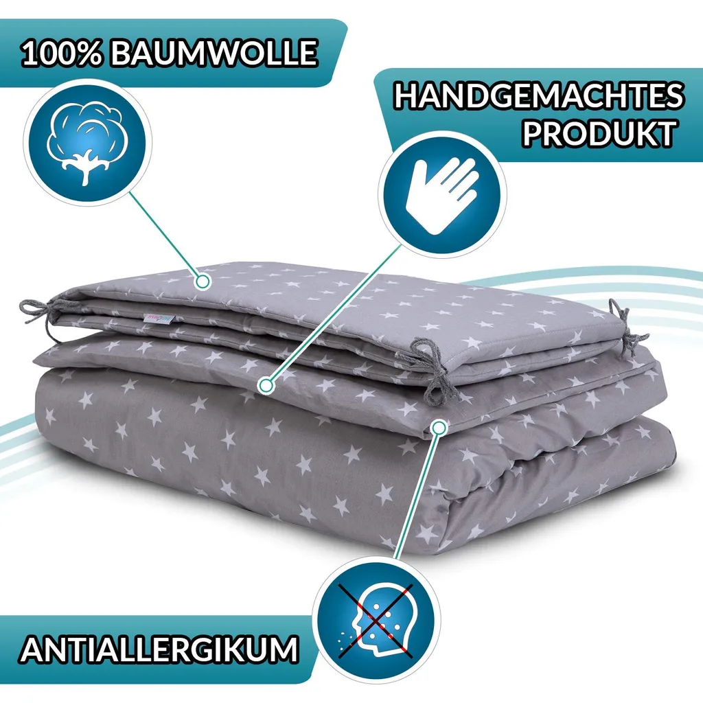 Bettumrandung Babybett Nestchen Umrandungen - Babynest Kopfschutz Für Baby Beistellbett Gitterbett 420 Cm GRAU – Bild 2