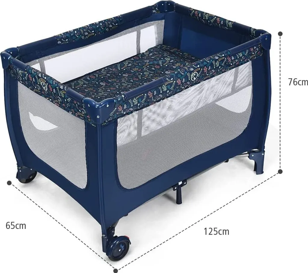 COSTWAY 2 In 1 Reisebett & Laufstall Klappbar, 120 X 60cm Kinderbett, 2 Ebenen Babybett Mit Matratze Und Tragetasche (Blau) – Bild 6