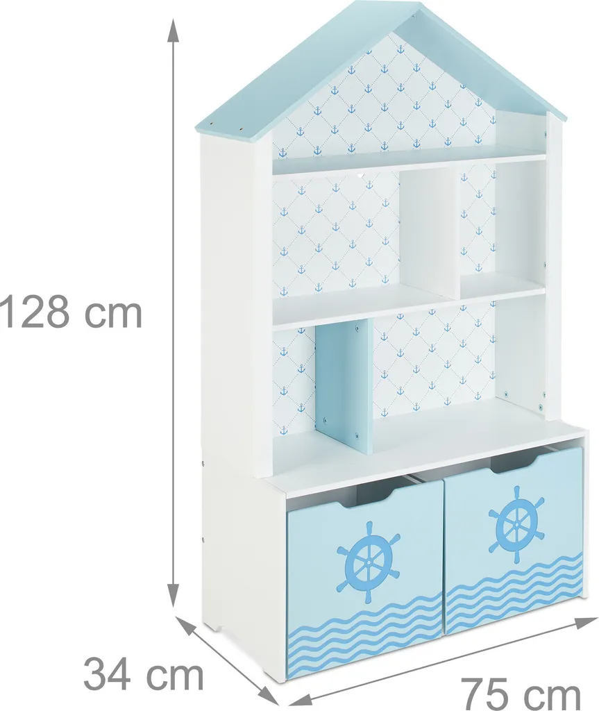 Relaxdays Kinderregal Mit Dach Im Seefahrt-Design – Bild 4