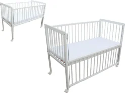 Kinderbett / Beistellbett / Babybett 2in1 120x60cm Mit Matratze Weiß