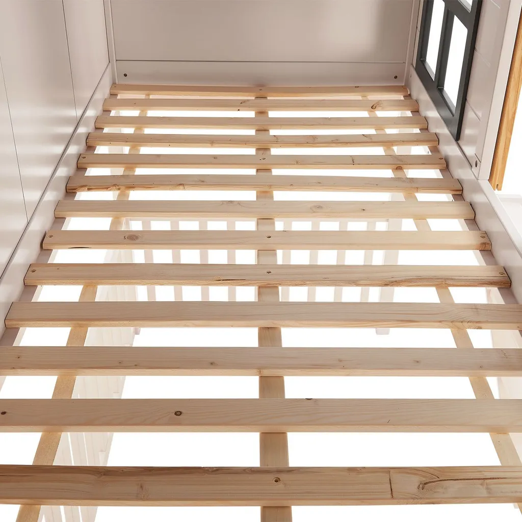 Juskys Kinderbett Farmhaus 90 X 200 Cm Mit Treppe, Dach & Fenster – Hochbett Rosa Für Kinder – Lattenrost Bis 150 Kg – Hausbett Aus Massivholz – Bild 13