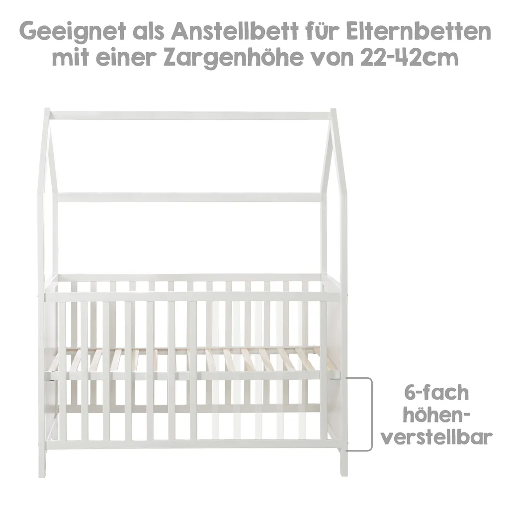 Roba Hausbett 60 X 120 Cm, Baby- & Beistellbett In Hausoptik, Taupe, 6-fach Verstellbar – Bild 5